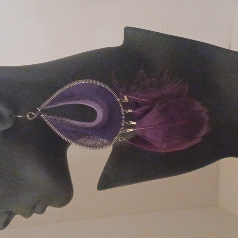 Pierced Purple Feater Earrings